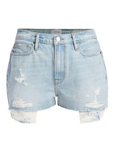 Frame Le Beau High-rise Peeking Pocket Denim Shorts In Canter Cuts