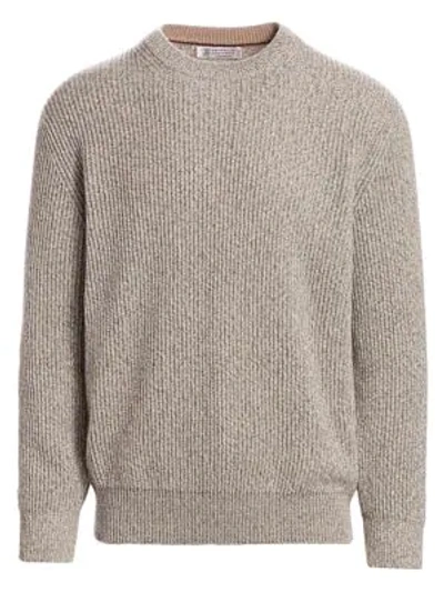 Brunello Cucinelli Cashmere & Silk Melange Rib-knit Sweater In Grey