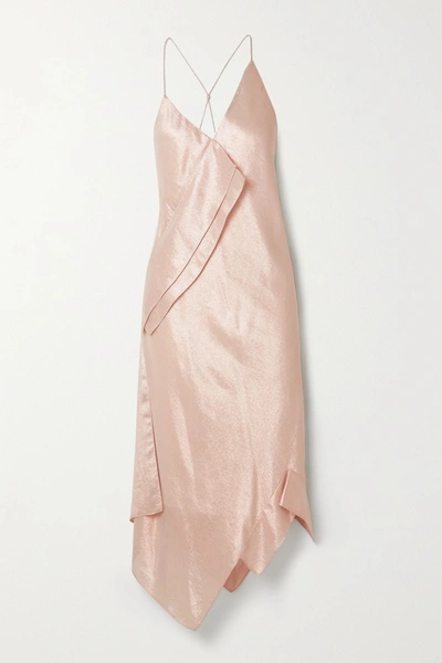 Roland Mouret Jimboy Asymmetric Silk-blend Lurex Midi Dress In Blush