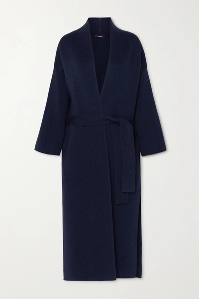 Akris Belted Wool And Silk-blend Coat In Navy