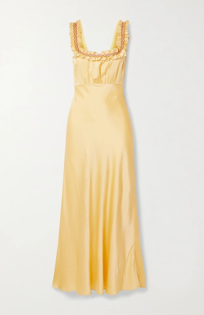 Doen Nola Embroidered Silk-satin Maxi Dress In Pastel Yellow