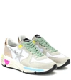 Golden Goose Running Sole Suede Sneakers In White,silver,grey