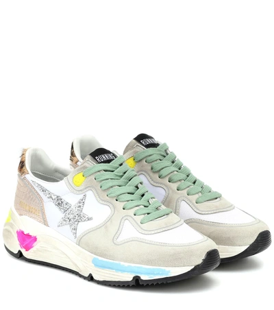 Golden Goose Running Sole Suede Trainers In White,silver,grey