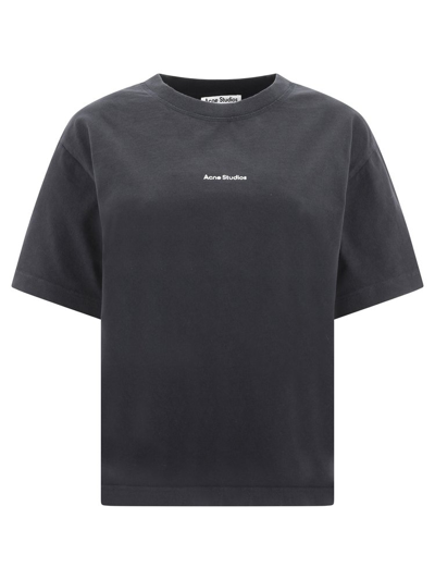 Acne Studios Black Logo Print T-shirt In Grey
