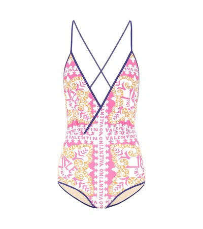 Valentino Printed Swimsuit In Pink