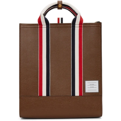 Thom Browne Pebble Grain Leather Lined Tote In 210 Brown