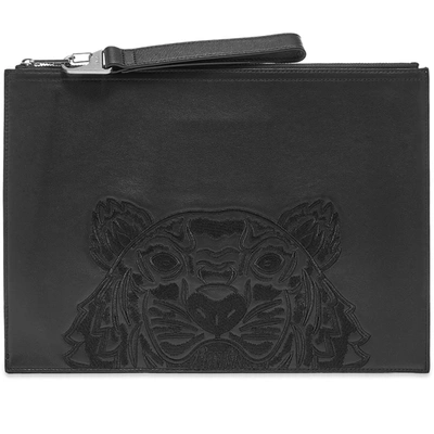 Kenzo Tiger Leather Clutch In Black