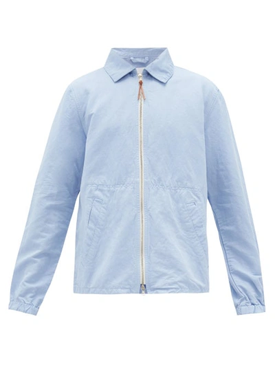 Albam Linen-blend Harrington Jacket In Blue