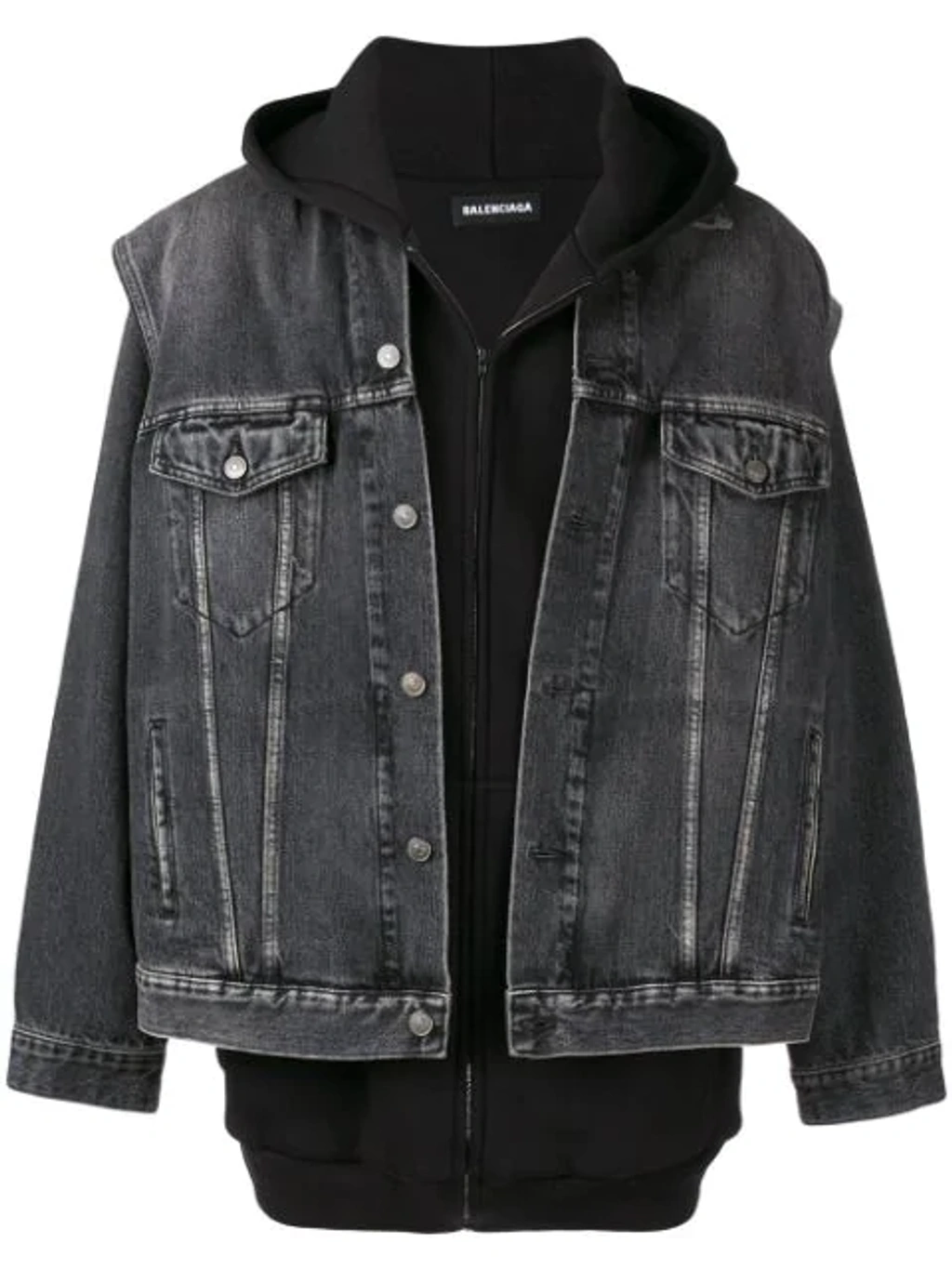Balenciaga Men's Twinset Denim Jacket/vest W/ Hoodie Lining