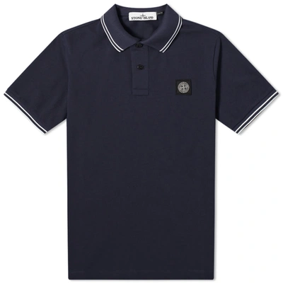 Stone Island Stretch Pique Tipped Polo In Blue