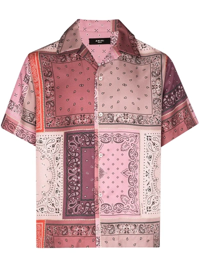 Amiri Bandana Patchwork Silk Shirt In Pink