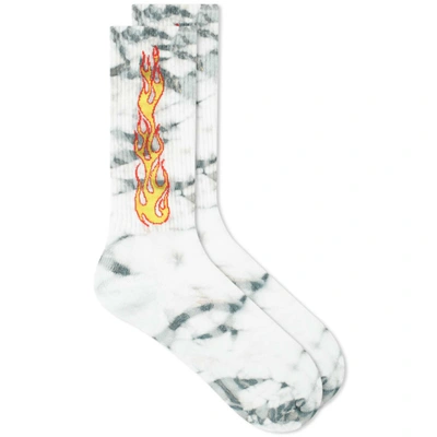 Palm Angels Tie Dye Flames Socks In Grey