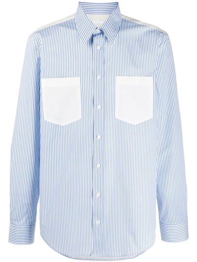 Helmut Lang Striped Cotton Long-sleeved Shirt In Blue