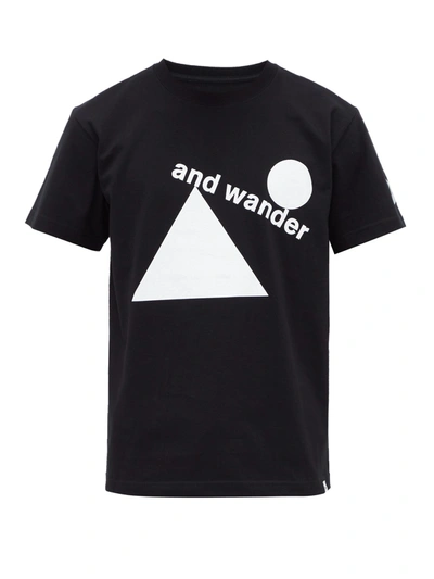 And Wander Logo-print Cotton T-shirt In Black