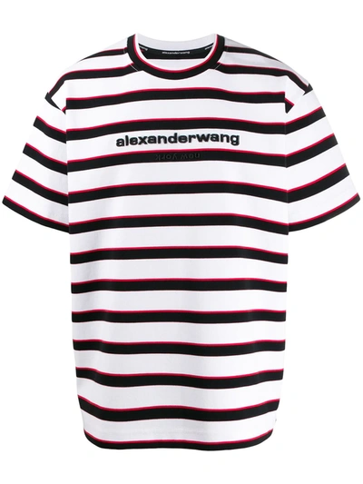 Alexander Wang Striped-print Logo T-shirt In White