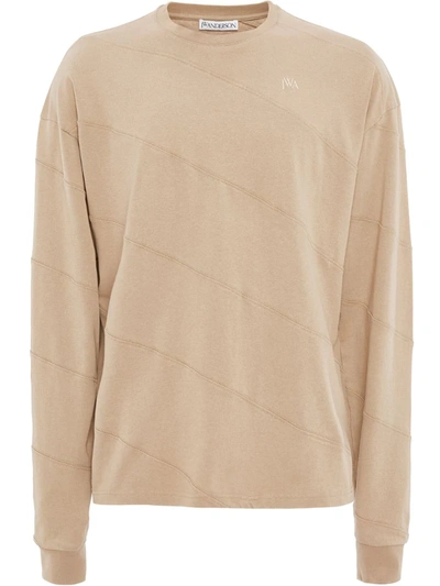 Jw Anderson Long Sleeve Diagonal Panelled T-shirt In Neutrals