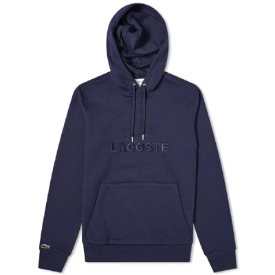 Lacoste Pullover Logo Hoodie Navy In Blue