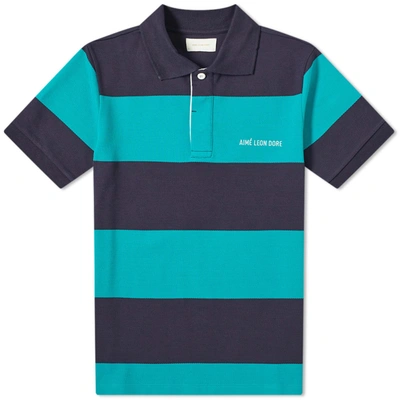 Aimé Leon Dore Striped Pique Polo In Blue