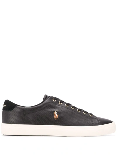 Polo Ralph Lauren Men's Perforated Leather Longwood Sneaker Men's Shoes In Black