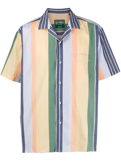 Gitman Vintage Cotton Awning Stripe Camp Collar Shirt In Blue