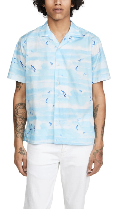 Gitman Vintage Rockaway Beach Print Camp Collar Shirt In Blue