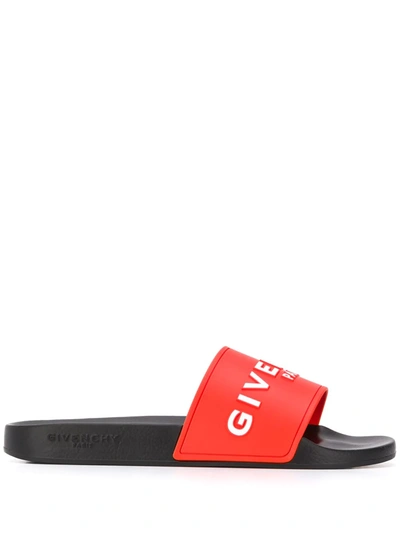 Givenchy Men's Rubber Logo Slide Sandals In Red