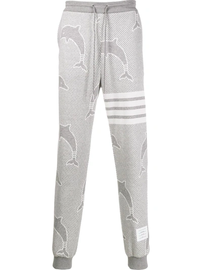 Thom Browne 4-bar Dolphin Print Track Trousers In Grey