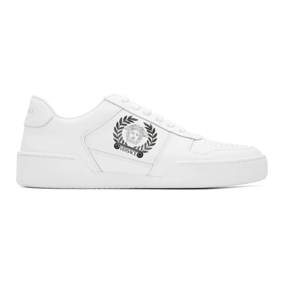 Versace Logo-print Leather Sneakers In D0141 White