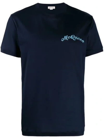 Alexander Mcqueen Logo-embroidered Cotton-jersey T-shirt In Blue