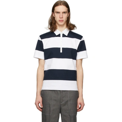 Thom Browne Men's Short-sleeve Cotton Rugby Shirt In Blue