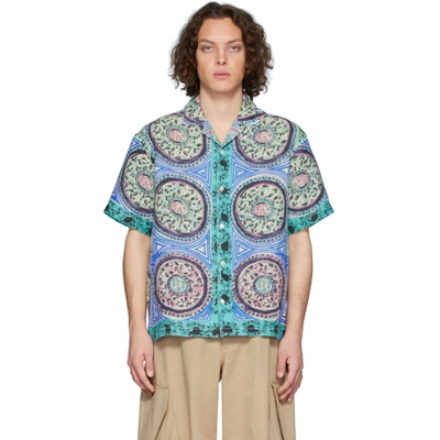 Jw Anderson Printed Short-sleeved Linen Shirt In Blue