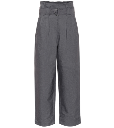 Ganni Paperbag-waist Crepe Wide-leg Trousers In Grey