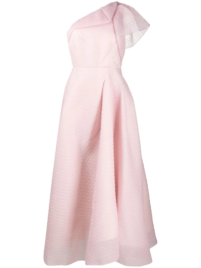 Roland Mouret Ostuni One-shoulder Silk-blend Organza-jacquard Midi Dress In Baby Pink