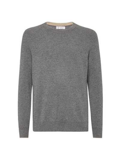 Brunello Cucinelli Crewneck Knit Sweater In Grey/white