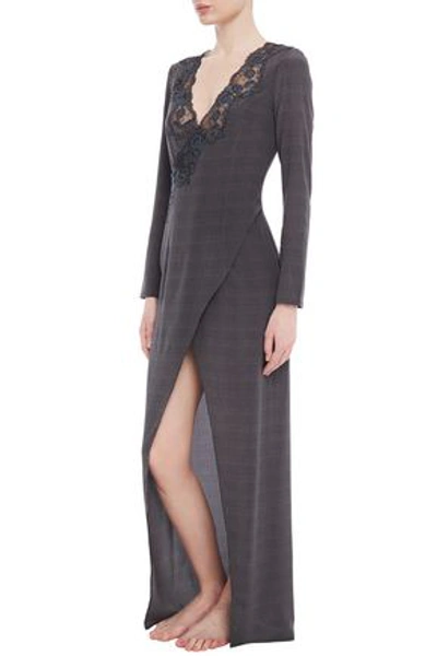 La Perla Castle Garden Wrap-effect Embellished Stretch-silk Nightdress In Anthracite