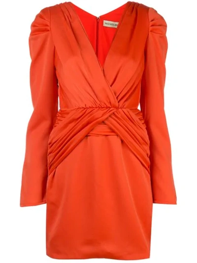 Nicholas Ruched Satin-crepe Mini Dress In Bright Orange