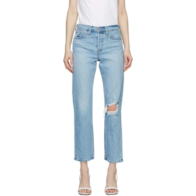 Levi's Wedgie High-rise Distressed Stretch Straight-leg Ankle Jeans In Blue
