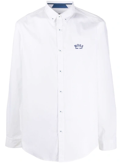 Hugo Boss Embroidered-logo Shirt In White