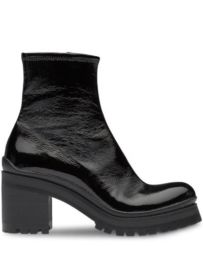 Miu Miu Faux Leather Platform Ankle Boots In Black