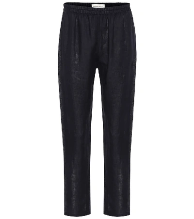 Mansur Gavriel Cropped Linen Tapered Pants In Blue