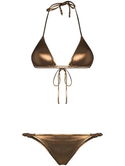 Reina Olga Scrunchie Triange Bikini Set In Brown