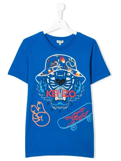 Kenzo Kids Tiger Graphic T-shirt Blue