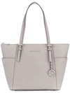 Michael Kors Jet Set Saffiano Leather Top-zip Tote Bag In Grey