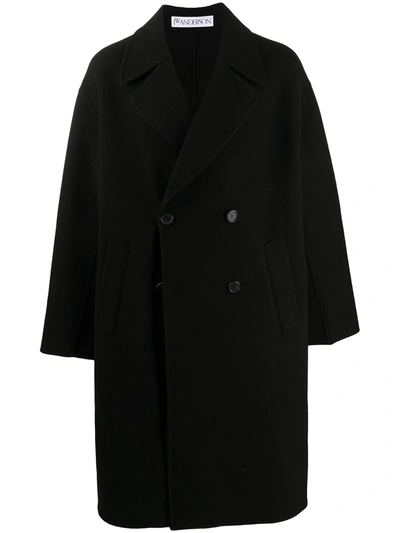 Jw Anderson Wool Double Breasted Coat In Black