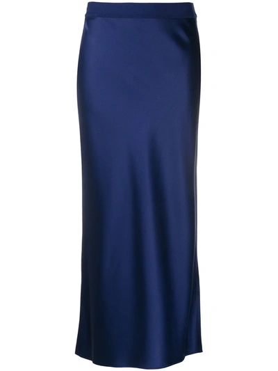 Theory Satin Straight Skirt In Blue
