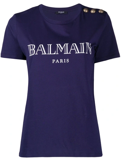 Balmain Logo Printed T-shirt In Blue