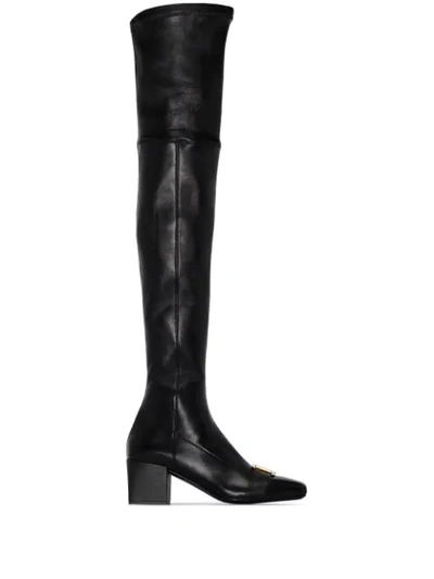 Balmain Black Rosalyn 55 Thigh-high Leather Boots