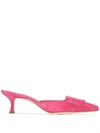 Manolo Blahnik Pink Maysale 50 Suede Mules