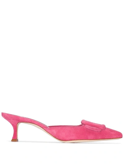 Manolo Blahnik Pink Maysale 50 Suede Mules