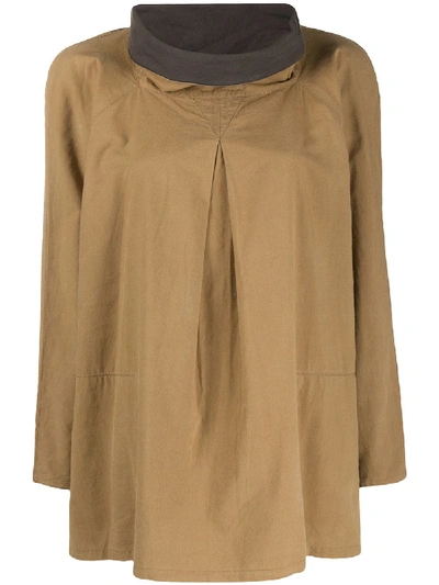 Pre-owned Issey Miyake 1970s Cowl Neck Blouse In Brown